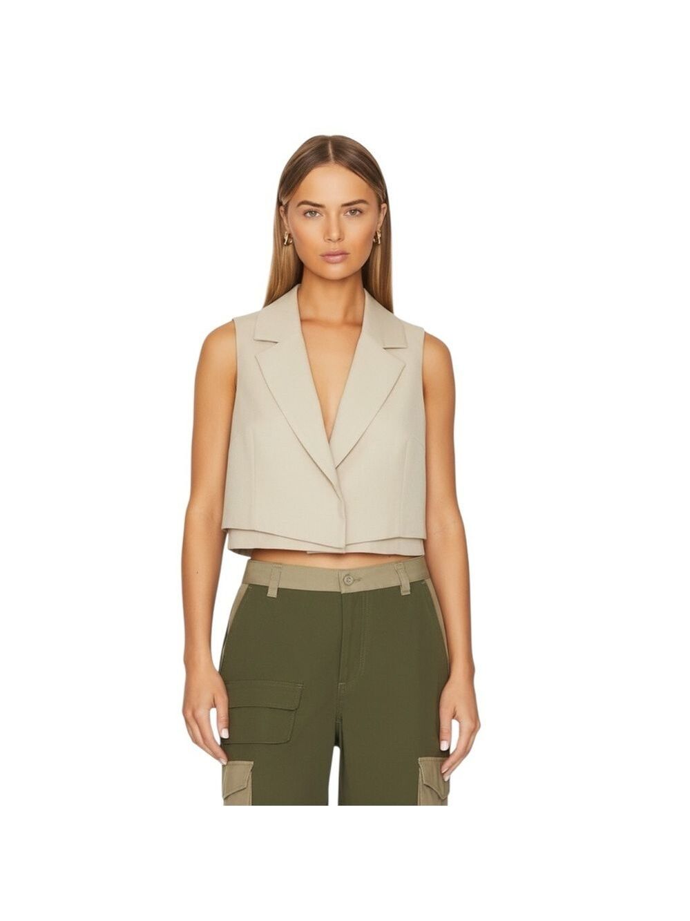L’Academie Los Angeles Cropped Blazer Vest Beige Revolve Size XS